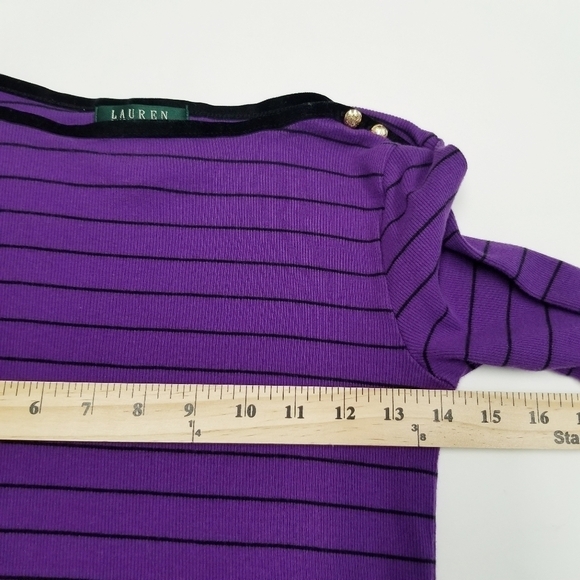 Lauren Ralph Lauren Long Sleeve Stripe Sweater | PS purple black pullover - Picture 7 of 8